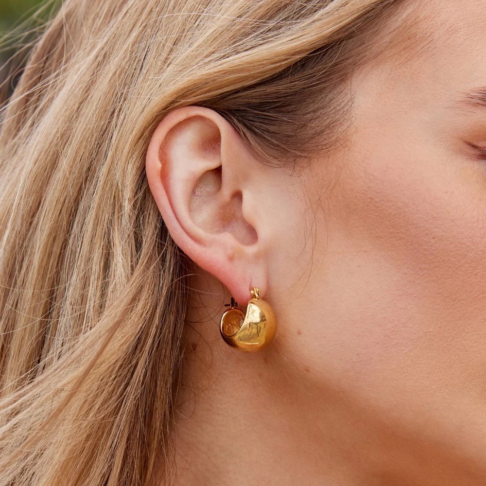 18k Gold Plated Smooth Ball Hoop Earrings